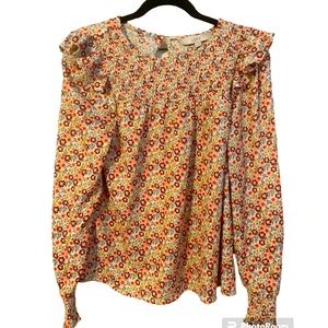 The Loft Boho Ruffled Long Sleeve Top NWTs XS multicolor floral print